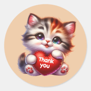 Cute Thank you cat  Classic Round Sticker