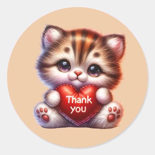 Cute Thank you cat Classic Round Sticker (Front)