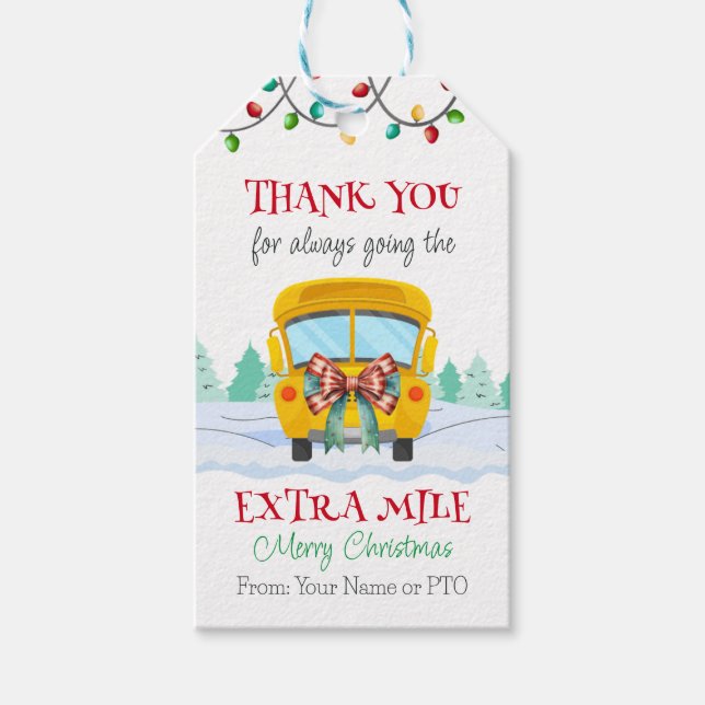 Cute Thank You Christmas Bus Driver Gift Tag (Front)