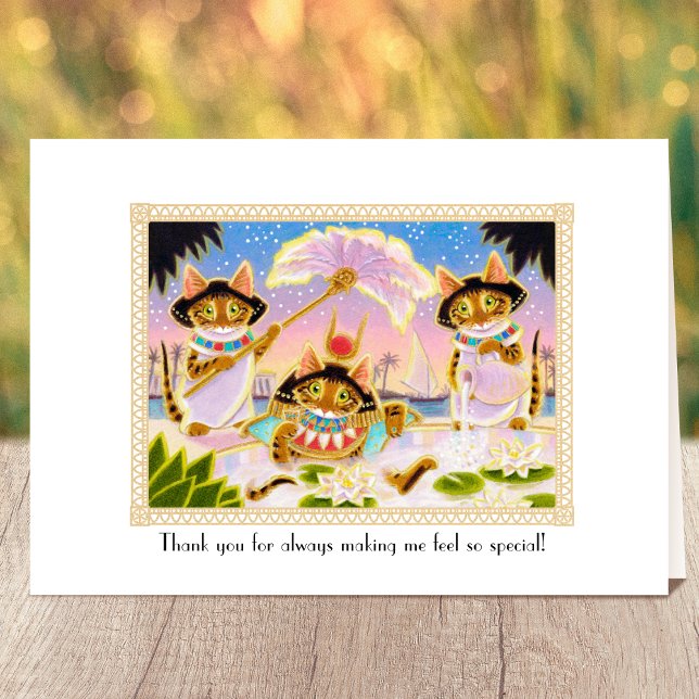 Cute Thank You Cleopatra Cat Pink Custom Folded Card (Creator Uploaded)