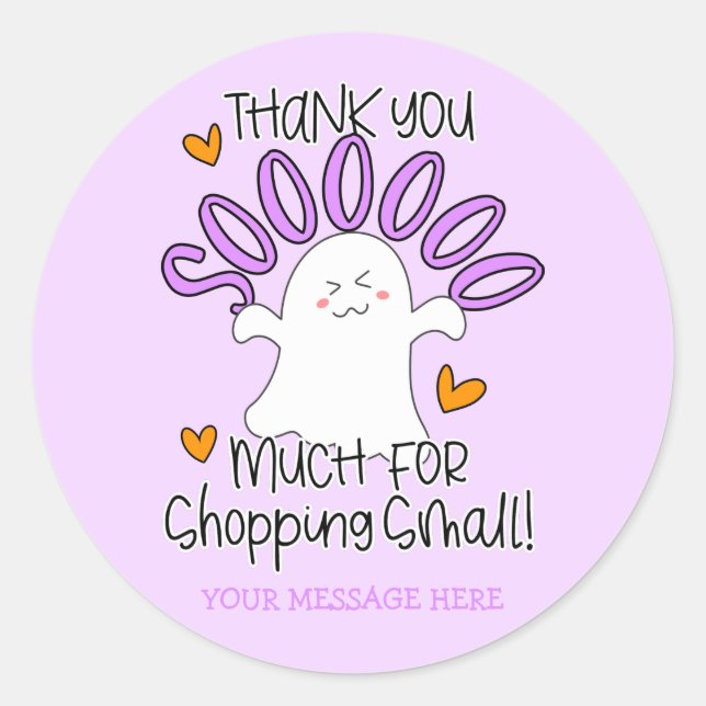 Cute Thank You for Shopping Small Halloween Ghost  Classic Round Sticker (Front)