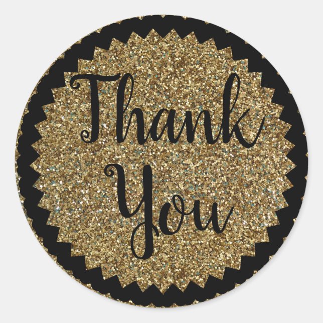 Cute Thank You Gold Glitter Classic Round Sticker (Front)