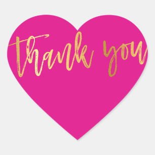 CUTE THANK YOU HEART modern gold bright pink Heart Sticker