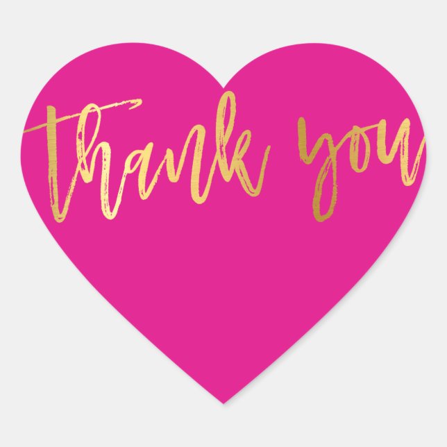 CUTE THANK YOU HEART modern gold bright pink Heart Sticker (Front)