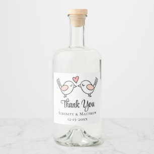 Cute Thank You Love Birds Lovebirds Wedding Liquor Bottle Label