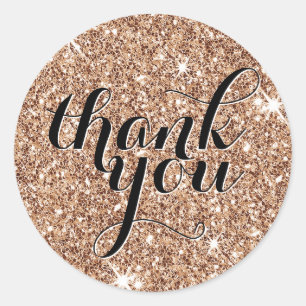 CUTE THANK YOU modern simple glitter copper black Classic Round Sticker