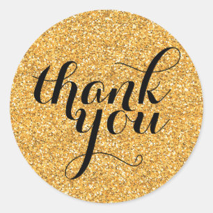 CUTE THANK YOU modern simple glitter gold black Classic Round Sticker