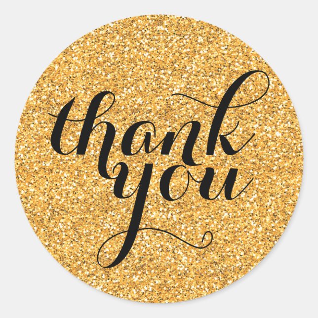 CUTE THANK YOU modern simple glitter gold black Classic Round Sticker (Front)