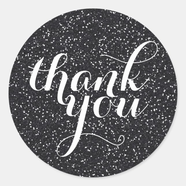CUTE THANK YOU modern simple glitter sparkle black Classic Round Sticker (Front)
