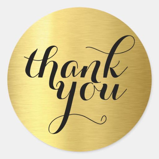 Image of CUTE THANK YOU modern simple shiny gold foil Classic Round Sticker