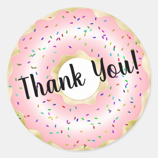 Cute Thank You Pink Sprinkled Doughnut Classic Round Sticker | Zazzle.co.uk