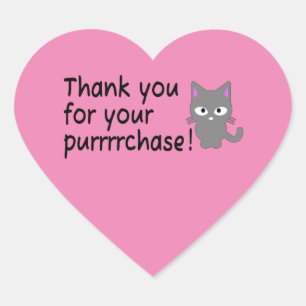 Cute Thank You pink sticker template with grey cat