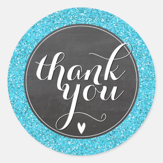 CUTE THANK YOU SEAL modern plain glitter aqua blue (Front)