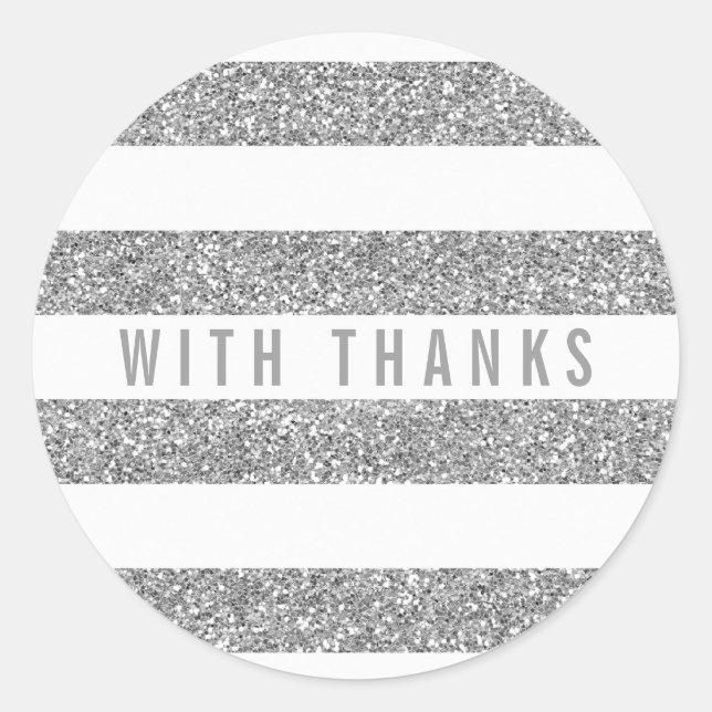 CUTE THANK YOU SEAL modern stripe glitter silver (Front)