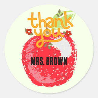 Cute Thank You Teacher Apple Classic Custom Classic Round Sticker