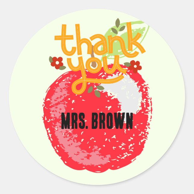 Cute Thank You Teacher Apple Classic Custom Classic Round Sticker (Front)