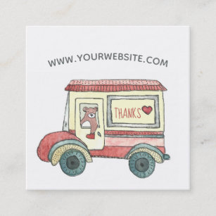 Cute Thank You Teddy Bear Mail Truck Watercolor Square Business Card
