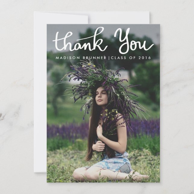 Cute Thank You Typography Script Graduate Photo Card (Front)