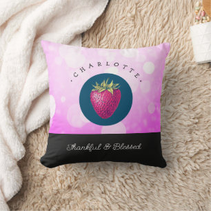 Cute Thankful and Blessed Strawberry Add Your Name Cushion