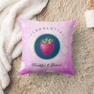 Cute Thankful and Blessed Strawberry Add Your Name Cushion