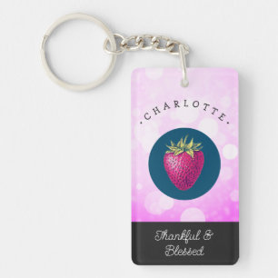 Cute Thankful and Blessed Strawberry Add Your Name Key Ring
