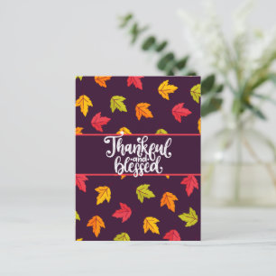 Cute Thankful and Blessed with Colourful Leaves Holiday Postcard