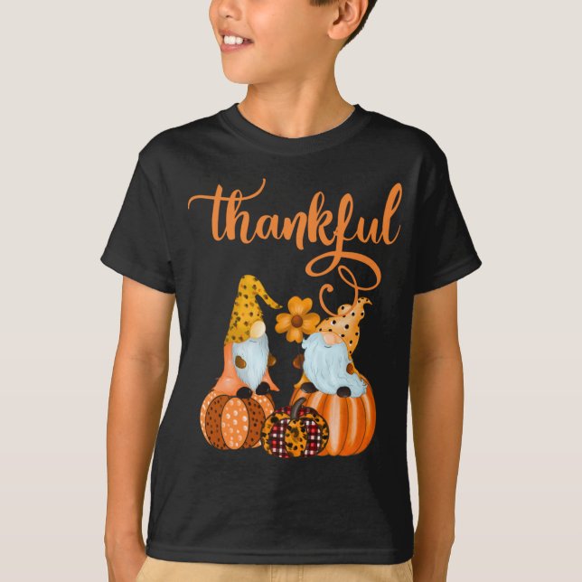 Cute Thankful Gnomes For Fall or Halloween T-Shirt (Front)