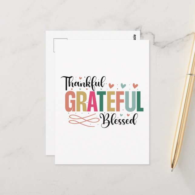 Cute thankful grateful blessed word art  postcard (Front/Back In Situ)