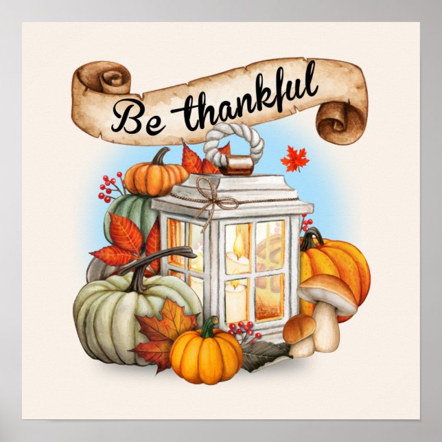 cute Thankful Seasonal lamp Fall Poster (Front)