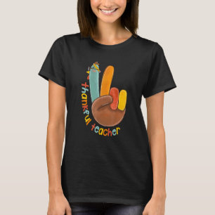 Cute Thankful Teacher Turkey Hand Sign Teacher Tha T-Shirt