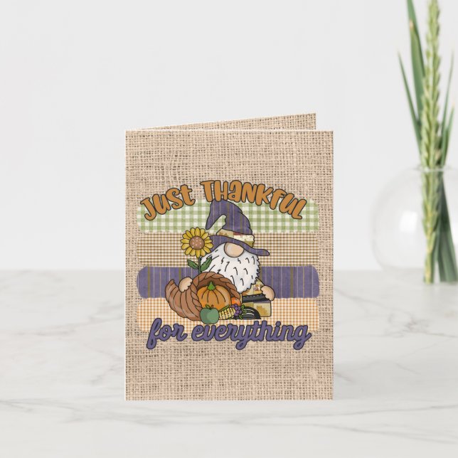 Cute Thankful Thanksgiving gnome add sentiment Holiday Card (Front)
