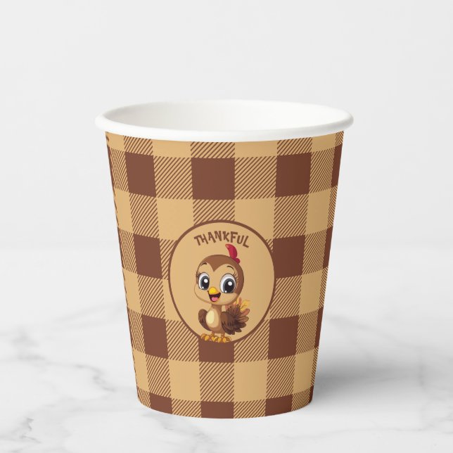 Cute Thankful Thanksgiving Turkey Paper Cups (Front)