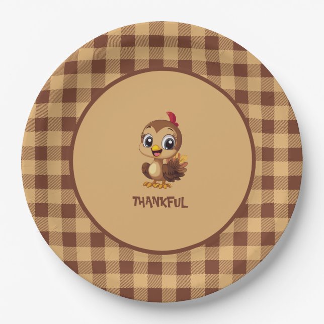 Cute Thankful Thanksgiving Turkey Paper Plate (Front)