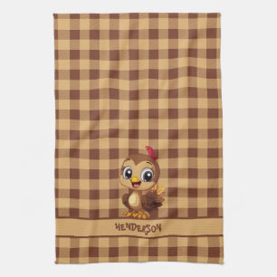 Cute Thankful Thanksgiving Turkey Tea Towel