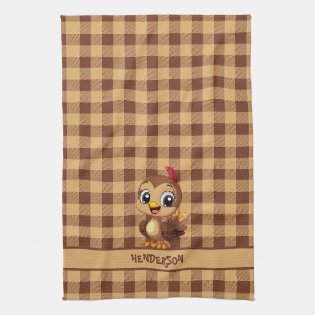 Cute Thankful Thanksgiving Turkey Tea Towel (Vertical)