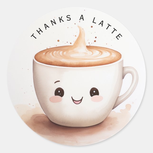 Cute Thanks a Latte Classic Round Sticker (Front)