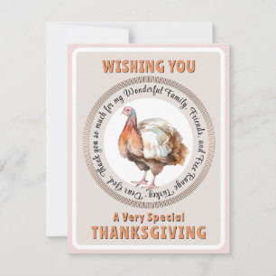 Cute Thanksgiving Card with Watercolor Turkey
