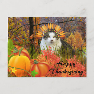 Cute Thanksgiving Cat Collage Art Postcard