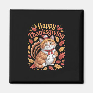 Cute Thanksgiving Cat Turkey Funny Autumn Animal  Magnet