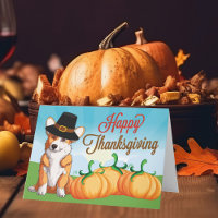 Cute Thanksgiving Corgi in Pilgrim Hat