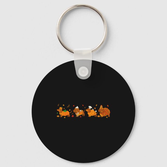 Cute Thanksgiving Dachshund Dogs Fall Gobble Prepp Key Ring (Front)