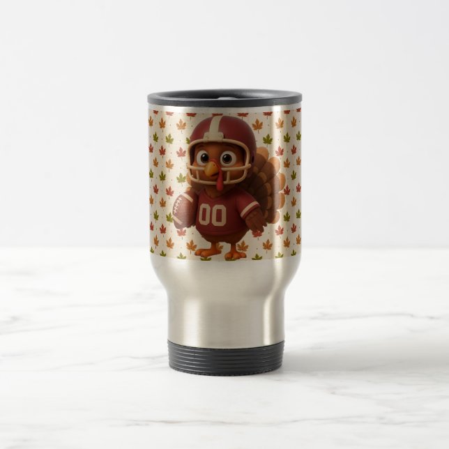 Cute Thanksgiving day football turkey Travel Mug (Center)