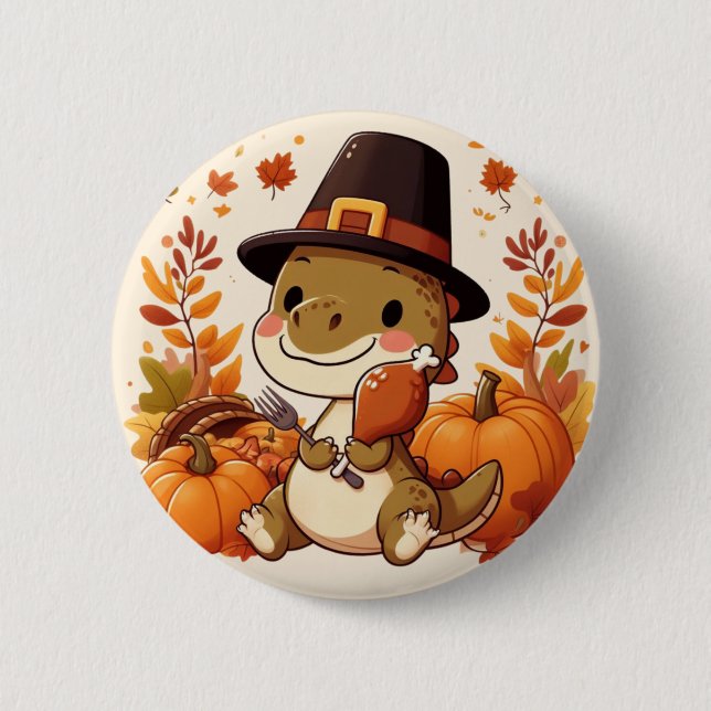 Cute Thanksgiving Dinosaur 6 Cm Round Badge (Front)