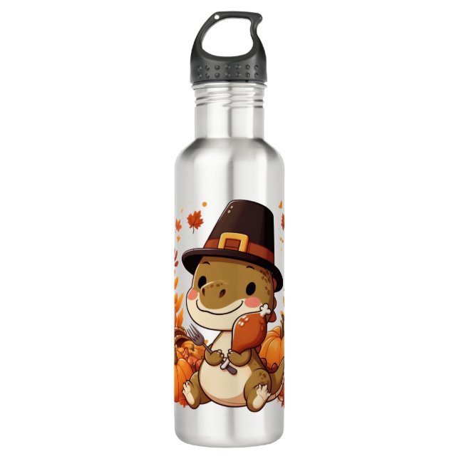 Cute Thanksgiving Dinosaur 710 Ml Water Bottle (Front)