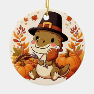 Cute Thanksgiving Dinosaur Ceramic Tree Decoration