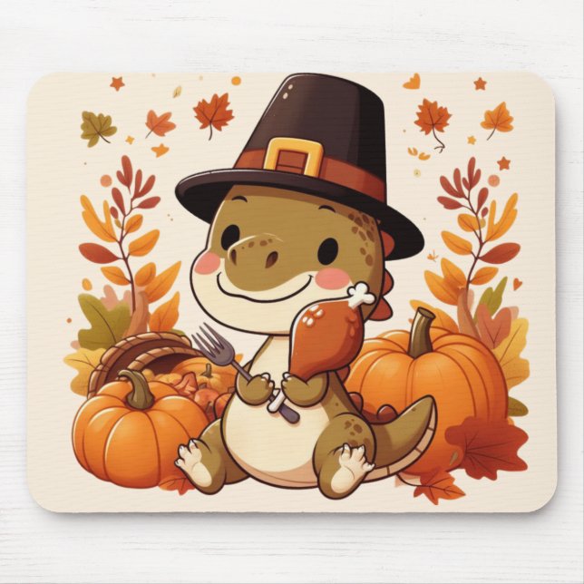Cute Thanksgiving Dinosaur Mouse Mat (Front)