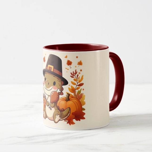 Cute Thanksgiving Dinosaur Mug (Front Right)