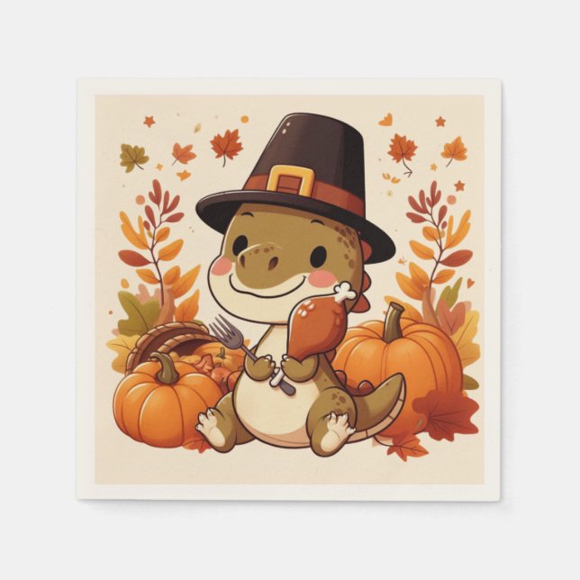 Cute Thanksgiving Dinosaur Napkin (Front)
