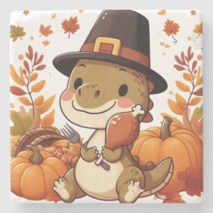 Cute Thanksgiving Dinosaur Stone Coaster