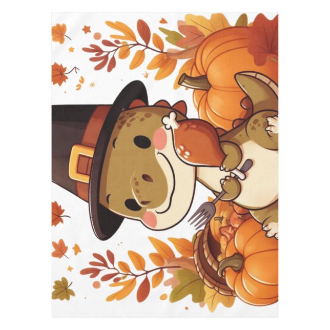 Cute Thanksgiving Dinosaur Tablecloth (Front)